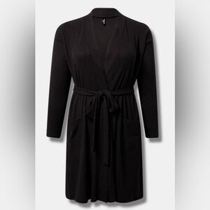 #444 - Torrid Deep Black Super Soft Plush Rib Sleep Robe Pockets Matching Belt
